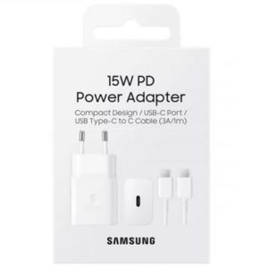 Incarcator Retea Fast Charger 15W Samsung, port Type-C, inclus cablu Type-C Type-C, Alb, EP-T1510XWEGEU