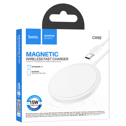 Incarcator Hoco CW52 Wireless, Magnetic, 15W, Qi Charging, Fast, Universal, White