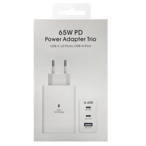 Adaptor Retea Fast Charger 65W, port 2*USB-C + 1*USB, fara cablu, Alb