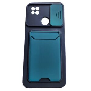 Husă colorată Xiaomi Redmi 10A / 9C Black+Green Suport Card + Protectie Camera