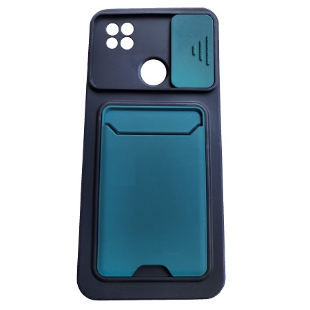 Husă colorată Xiaomi Redmi 10A / 9C Black+Green Suport Card + Protectie Camera