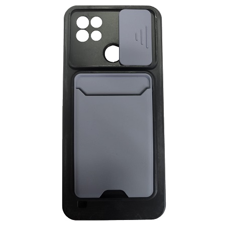 Husă colorată Realme C21Y Black+Gray Suport Card + Protectie Camera