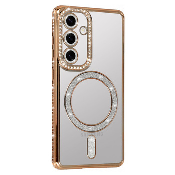 Husă silicon Iphone 16 Pro Magsafe Bling Auriu
